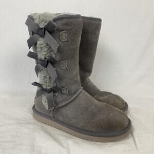 Koolaburra by UGG Boots Womens 7 Gray Suede Victoria Tall Bow 1015875 Sherpa